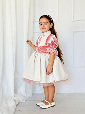 Pudra Pembe Kadife Vintage Kız Bebek Elbise,Doğum günü elbise,fotoğraf çekim elbise,0-12 Yaş Uygun