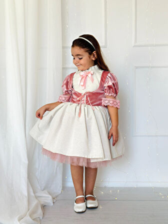 Pudra Pembe Kadife Vintage Kız Bebek Elbise,Doğum günü elbise,fotoğraf çekim elbise,0-12 Yaş Uygun