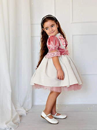 Pudra Pembe Kadife Vintage Kız Bebek Elbise,Doğum günü elbise,fotoğraf çekim elbise,0-12 Yaş Uygun