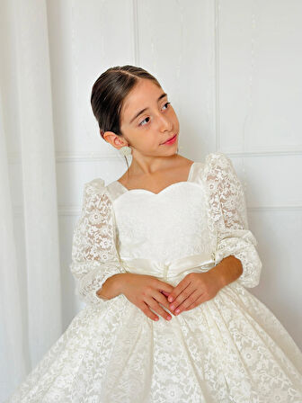 Manolya Krem Vintage Kız Bebek Elbisesi,Özel Dikim Çocuk Elbisesi, Doğum günü elbisesi, 0-12 Yaş