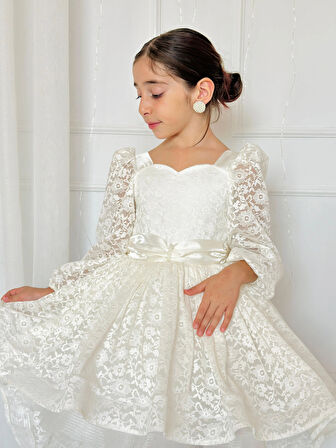 Manolya Krem Vintage Kız Bebek Elbisesi,Özel Dikim Çocuk Elbisesi, Doğum günü elbisesi, 0-12 Yaş