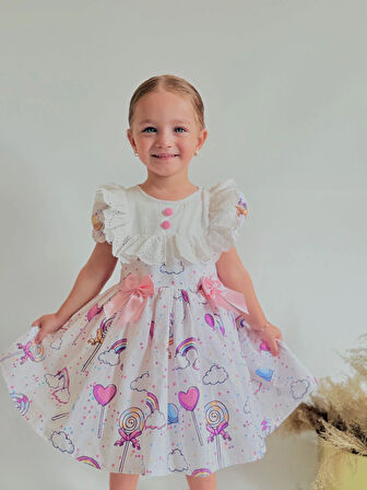 Lolipop Beyaz Kız Bebek Elbise,Doğum günü elbise,fotoğraf çekim elbise,0-12 Yaş Uygun