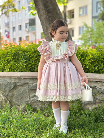 Masal Pudra Pembe Vintage Kız Bebek Elbise,Doğum günü elbise,fotoğraf çekim elbise,0-13 Yaş Uygun