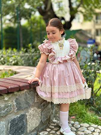Masal Pudra Pembe Vintage Kız Bebek Elbise,Doğum günü elbise,fotoğraf çekim elbise,0-13 Yaş Uygun