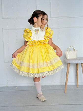 Ayçiçeği Sarı Vintage Kız Bebek Elbise,Doğum günü elbise,fotoğraf çekim elbise,0-12 Yaş Uygun