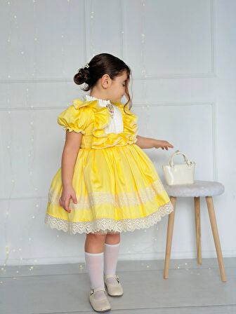 Ayçiçeği Sarı Vintage Kız Bebek Elbise,Doğum günü elbise,fotoğraf çekim elbise,0-12 Yaş Uygun