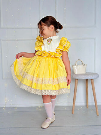 Ayçiçeği Sarı Vintage Kız Bebek Elbise,Doğum günü elbise,fotoğraf çekim elbise,0-12 Yaş Uygun