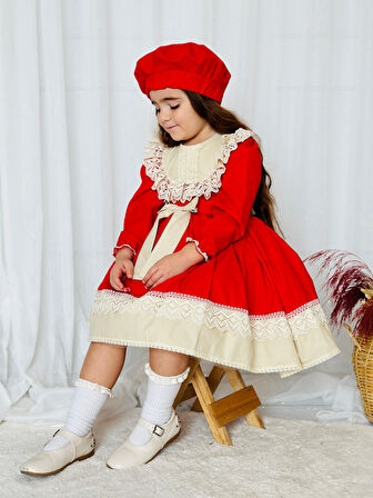 Kırmızı Karanfil Vintage Kız Bebek Elbise,Doğum günü elbise,fotoğraf çekim elbise,0-12 Yaş Uygun