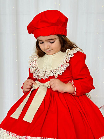 Kırmızı Karanfil Vintage Kız Bebek Elbise,Doğum günü elbise,fotoğraf çekim elbise,0-12 Yaş Uygun