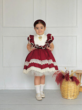 Zebrina Bordo Vintage Kız Bebek Elbise,Doğum günü elbise,fotoğraf çekim elbise,0-12 Yaş Uygun