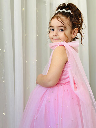 Pembe İncili Uzun Elbise Vintage Kız Bebek Elbise,Doğum günü elbise,fotoğraf çekim elbise,1-11 Yaş Uygun