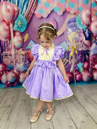 Defne Lila Fiyonklu Vintage Kız Bebek Elbise,Doğum günü elbise,fotoğraf çekim elbise,0-7 Yaş Uygun
