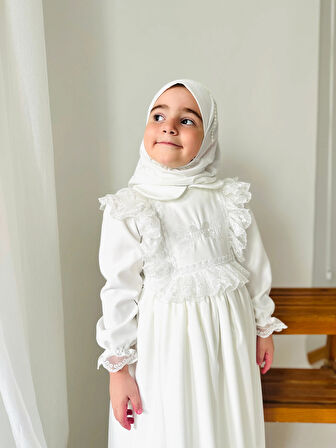 Kız Çocuk Tesettür Elbisesi Merasim Elbisesi,Başörtülü takım 3-12 Yaş Uygun