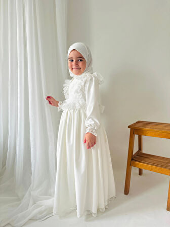 Kız Çocuk Tesettür Elbisesi Merasim Elbisesi,Başörtülü takım 3-12 Yaş Uygun