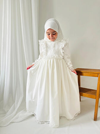 Kız Çocuk Tesettür Elbisesi Merasim Elbisesi,Başörtülü takım 3-12 Yaş Uygun