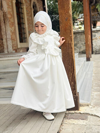 Ayperi Kız Çocuk Tesettür Elbisesi Merasim Elbisesi,Başörtülü takım 3-12 Yaş Uygun