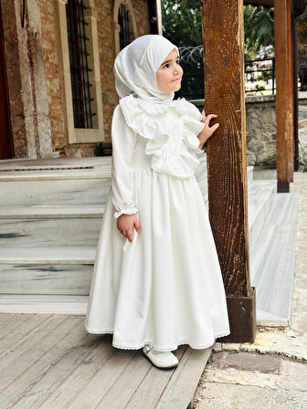 Ayperi Kız Çocuk Tesettür Elbisesi Merasim Elbisesi,Başörtülü takım 3-12 Yaş Uygun