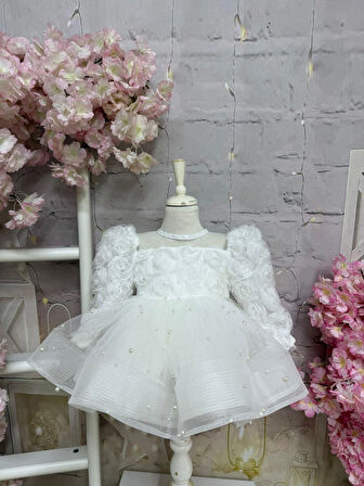 Kardelen İnci Uzun Kollu Kız Bebek Elbise,Doğum günü elbise,fotoğraf çekim elbise,0-13 Yaş Uygun