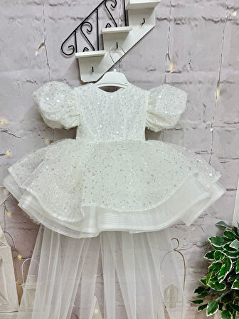 Beyaz Taşlı Kız Bebek Elbisesi,Doğum günü elbise,fotoğraf çekim elbise,0-13 Yaş Uygun