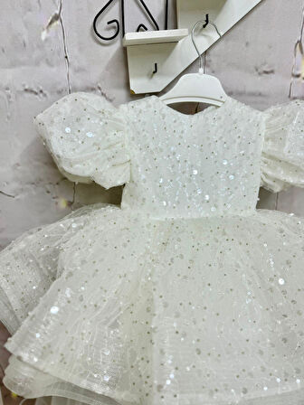 Beyaz Taşlı Kız Bebek Elbisesi,Doğum günü elbise,fotoğraf çekim elbise,0-13 Yaş Uygun