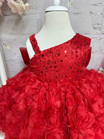 Askılı Alya Kırmızı Vintage Kız Bebek Abiyesi,Doğum günü elbise,fotoğraf çekim elbise,0-12 Yaş Uygun