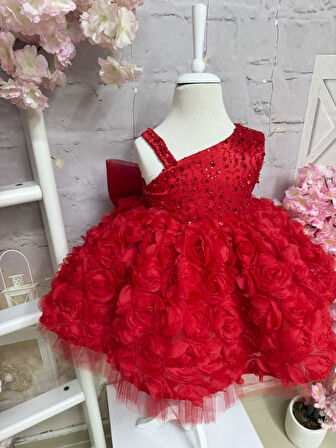 Askılı Alya Kırmızı Vintage Kız Bebek Abiyesi,Doğum günü elbise,fotoğraf çekim elbise,0-12 Yaş Uygun