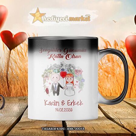 Kişiye Özel Sevgililer Günü Temalı Sihirli Kupa Bardak - HMK-00053