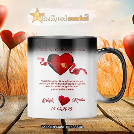 Kişiye Özel Sevgililer Günü Temalı Sihirli Kupa Bardak - HMK-00058