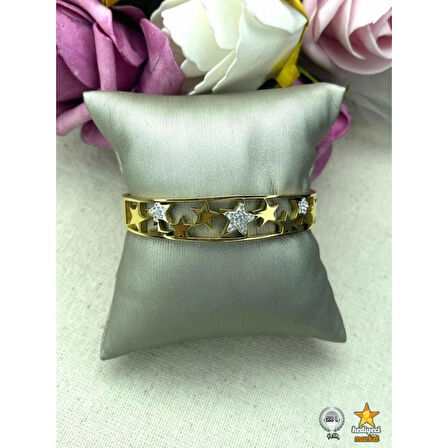 316 L Yıldız Detaylı Bohem Gold Çelik Bileklik - HMÇB-0020