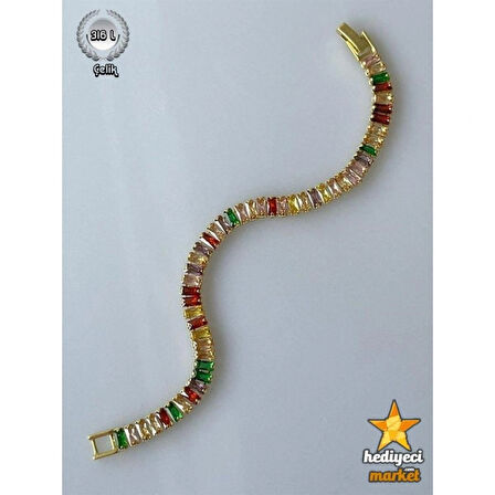 Renkli Baget Zirkon Taşlı Su Yolu Çelik Bileklik - HMÇB-0060