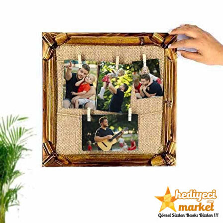 Bambu İpli Ahşap Duvar Fotoğraf Çerçevesi || 30x30 cm