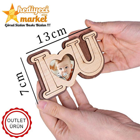 Ahşap I Love You Fotoğraflı Magnet - 7 x 10 cm - OUTLET