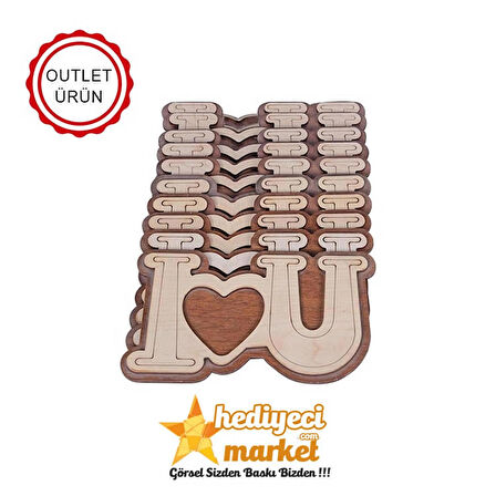 Ahşap I Love You Fotoğraflı Magnet - 7 x 10 cm - OUTLET