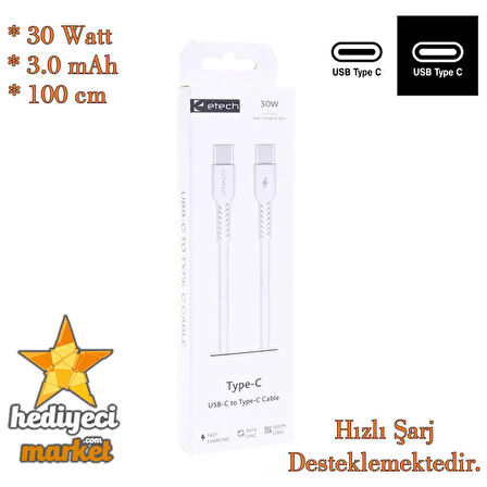 ETECH DK-013 3.0A 30W Type-C to Type-C Data Kablosu