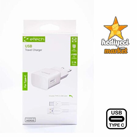 ETECH ETC-014 2.1A 10W Type-C Şarj Cihazı Seti