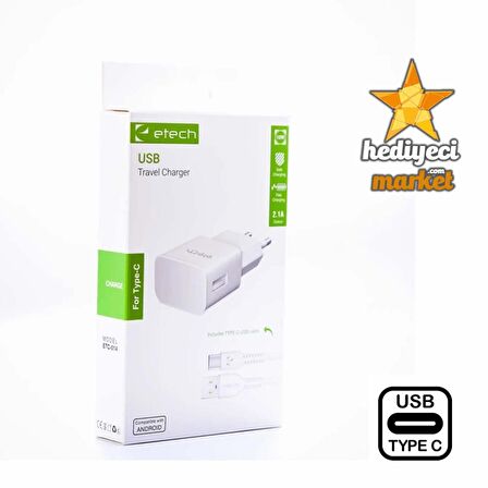 ETECH ETC-014 2.1A 10W Type-C Şarj Cihazı Seti