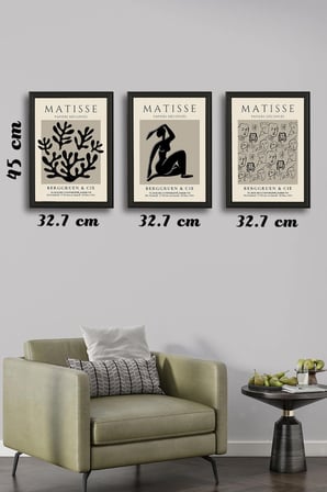 Henri Matisse 3'lü Alüminyum Çerçeveli Poster Seti - Önden Açılır A3 Açılır Kapanır Çerçeve Seti Siyah Beyaz Minimalist