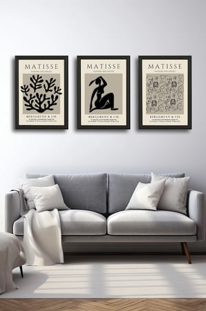 Henri Matisse 3'lü Alüminyum Çerçeveli Poster Seti - Önden Açılır A3 Açılır Kapanır Çerçeve Seti Siyah Beyaz Minimalist