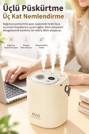Şarjlı Ultrasonic Hava Nemlendirici Buhar Makinesi 1500Ml Şarjlı Buhurdanlık