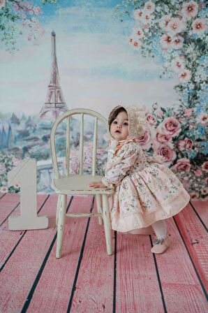 Somon Çiçekli Vintage Kız Bebek Elbisesi, Özel Dikim Kız Çocuk Elbisesi, Doğum günü elbisesi, fotoğraf çekim elbisesi, Kız Bebek Hediyesi, 0-12 Yaşa Uygun