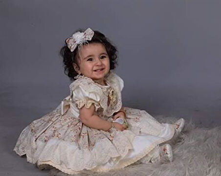 Krem Çiçekli Takım Vintage Kız Bebek Elbise,Doğum günü elbiseSİ