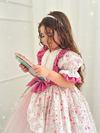 Gül Kurusu Pembe Vintage Kız Bebek Elbisesi,Doğum günü , fotoğraf çekim elbisesi,0-12 Yaşa Uygun