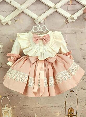 Pudra Pembe Vintage Kız Bebek Elbisesi, Özel Dikim Kız Çocuk Elbisesi, Doğum günü elbisesi, fotoğraf çekim elbisesi, Kız Bebek Hediyesi, 0-7 Yaşa Uygun