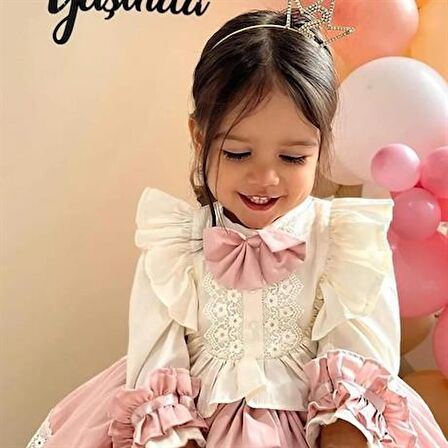 Pudra Pembe Vintage Kız Bebek Elbisesi, Özel Dikim Kız Çocuk Elbisesi, Doğum günü elbisesi, fotoğraf çekim elbisesi, Kız Bebek Hediyesi, 0-7 Yaşa Uygun