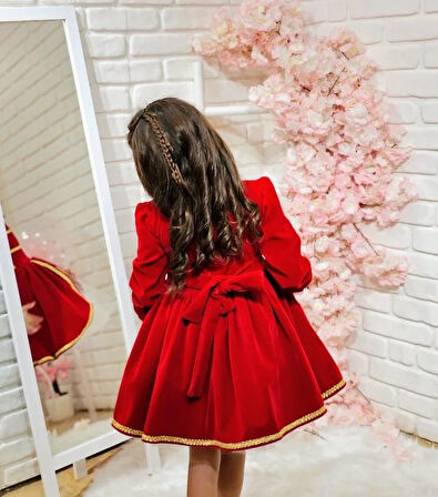 Kırmızı Kadife Ekose Kız Bebek Elbisesi, Özel Dikim Kız Çocuk Elbisesi, Doğum günü elbisesi, fotoğraf çekim elbisesi, Kız Bebek Hediyesi, 0-12 Yaşa Uygun