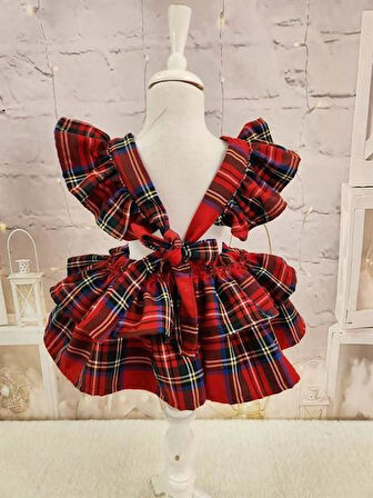 Kırmızı Ekose Romper Kız Bebek Elbisesi, Özel Dikim Kız Çocuk Elbisesi, Doğum günü elbisesi, fotoğraf çekim elbisesi, Kız Bebek Hediyesi, 0-2 Yaşa Uygun