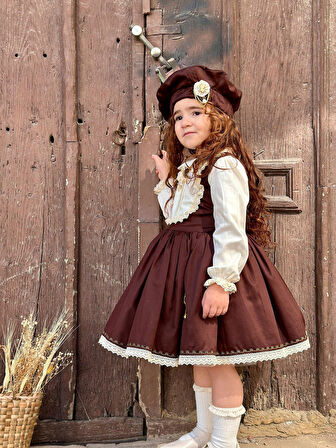 Balkabağı Kahve Retro Vintage Kız Çocuk Elbisesi Özel Dikim,Doğum Günü 0-12 Yaş uygun