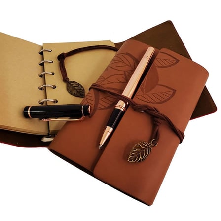 İş Hediyesi Personel Kırtasiye Özel Ahşap Kutulu Taba Deri Defter ve Bakır Roller Kalem Set