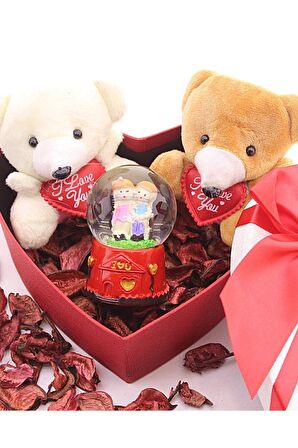 Dekoratif Sevgiliye Eşe Sürpriz Hediye Seviliye Mini Ayıcıklar Ve Sevgililer Kar Küresi Set