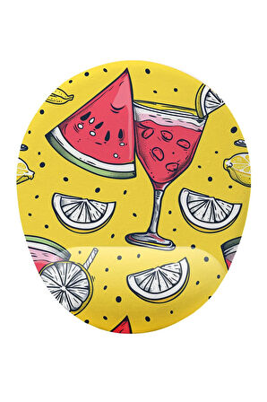 Karpuz Limon Kokteyli Bilek Destekli Kaymaz Buruşmaz Kırılmaz Mouse Pad